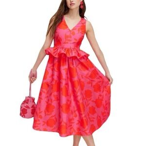 NEW Kate Spade x Target Womens Size 14 Classic Rose Peplum Midi Dress Pink Red